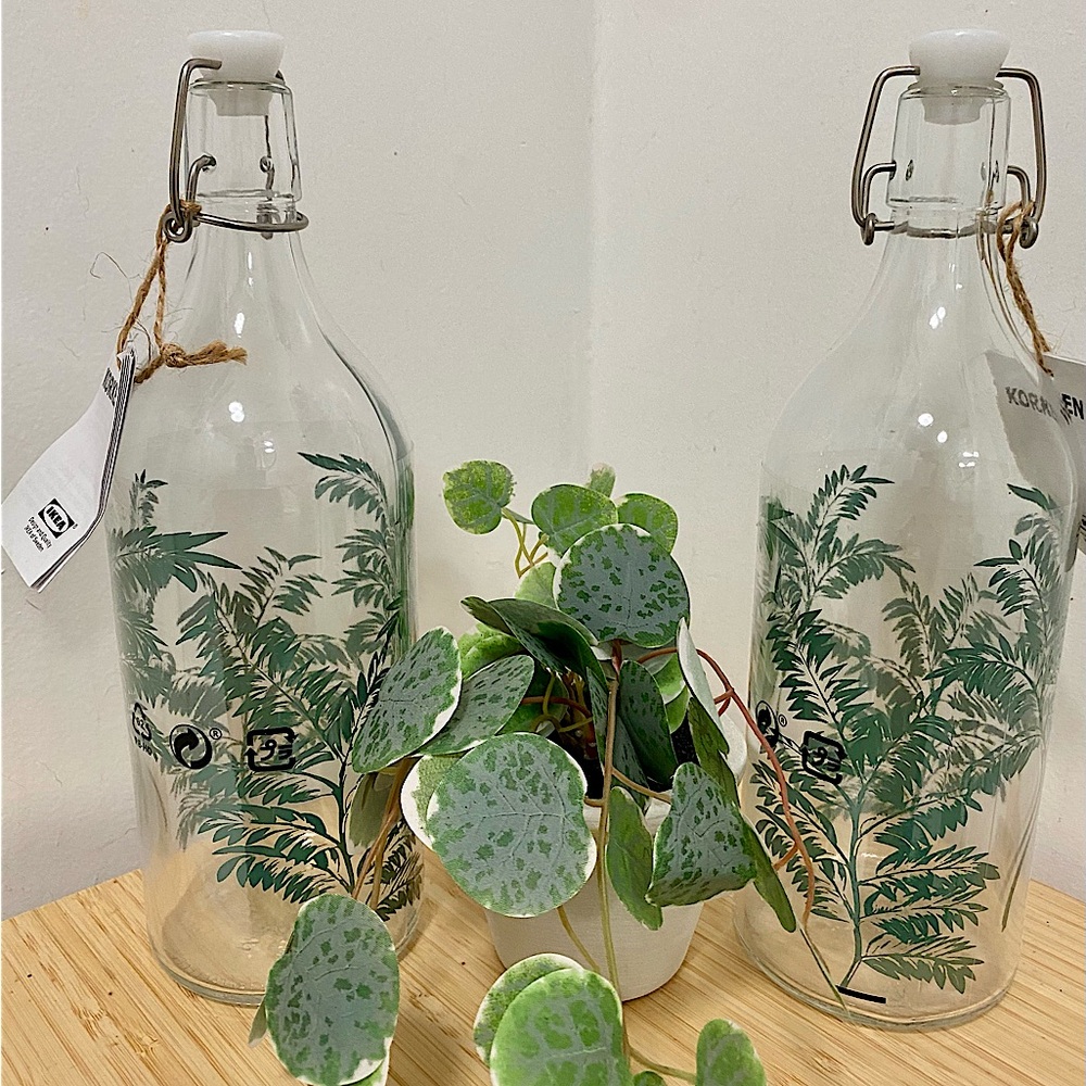 Glass Bottle with Fern Design